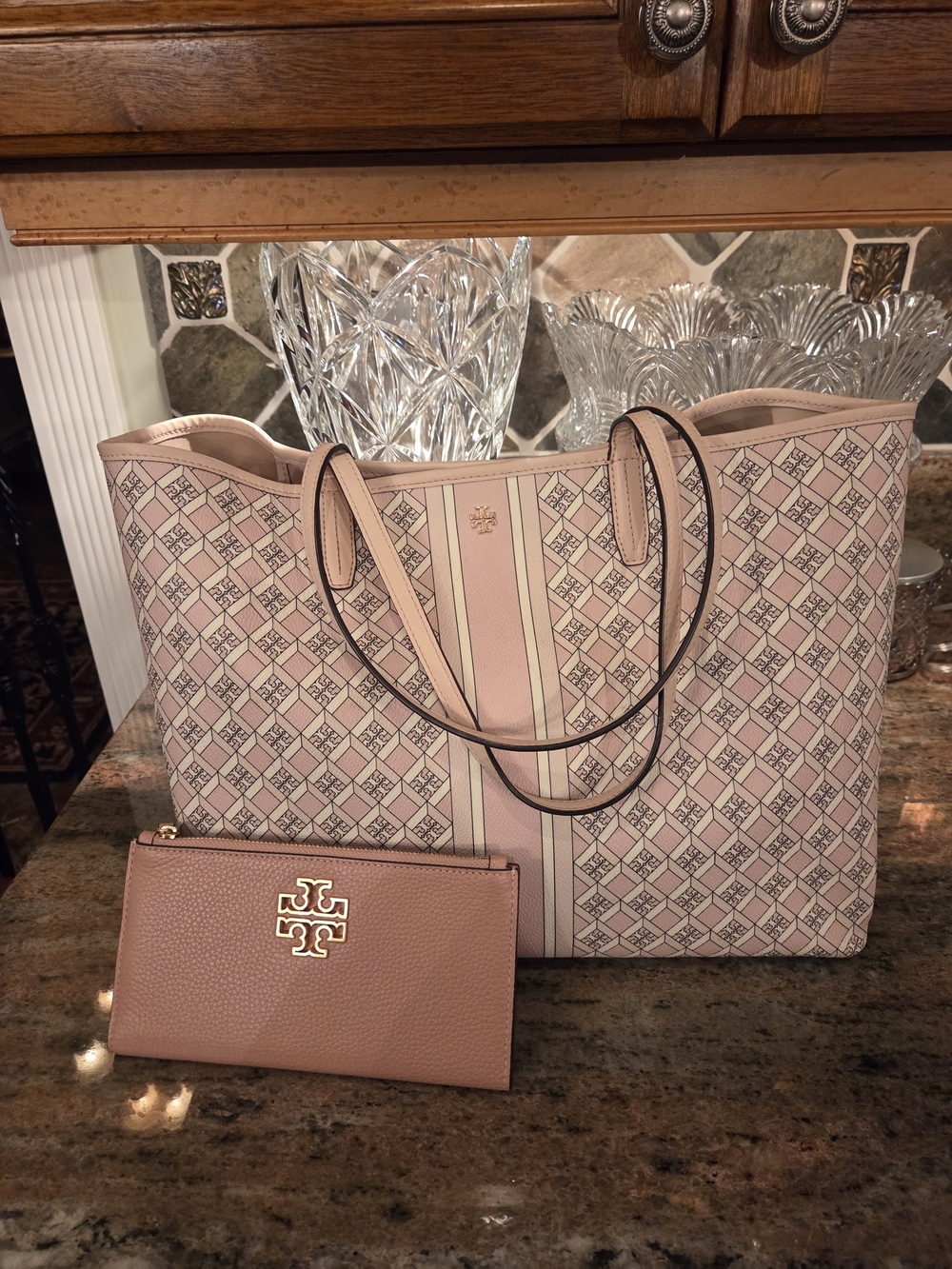 Tory Burch Blush Pink Logo-Print Tote with Coordinating Wallett